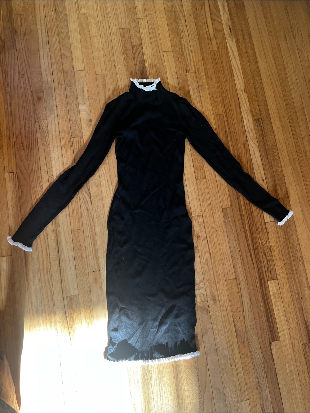 H&M Black Long-Sleeve Dress with White Ruffle Trim